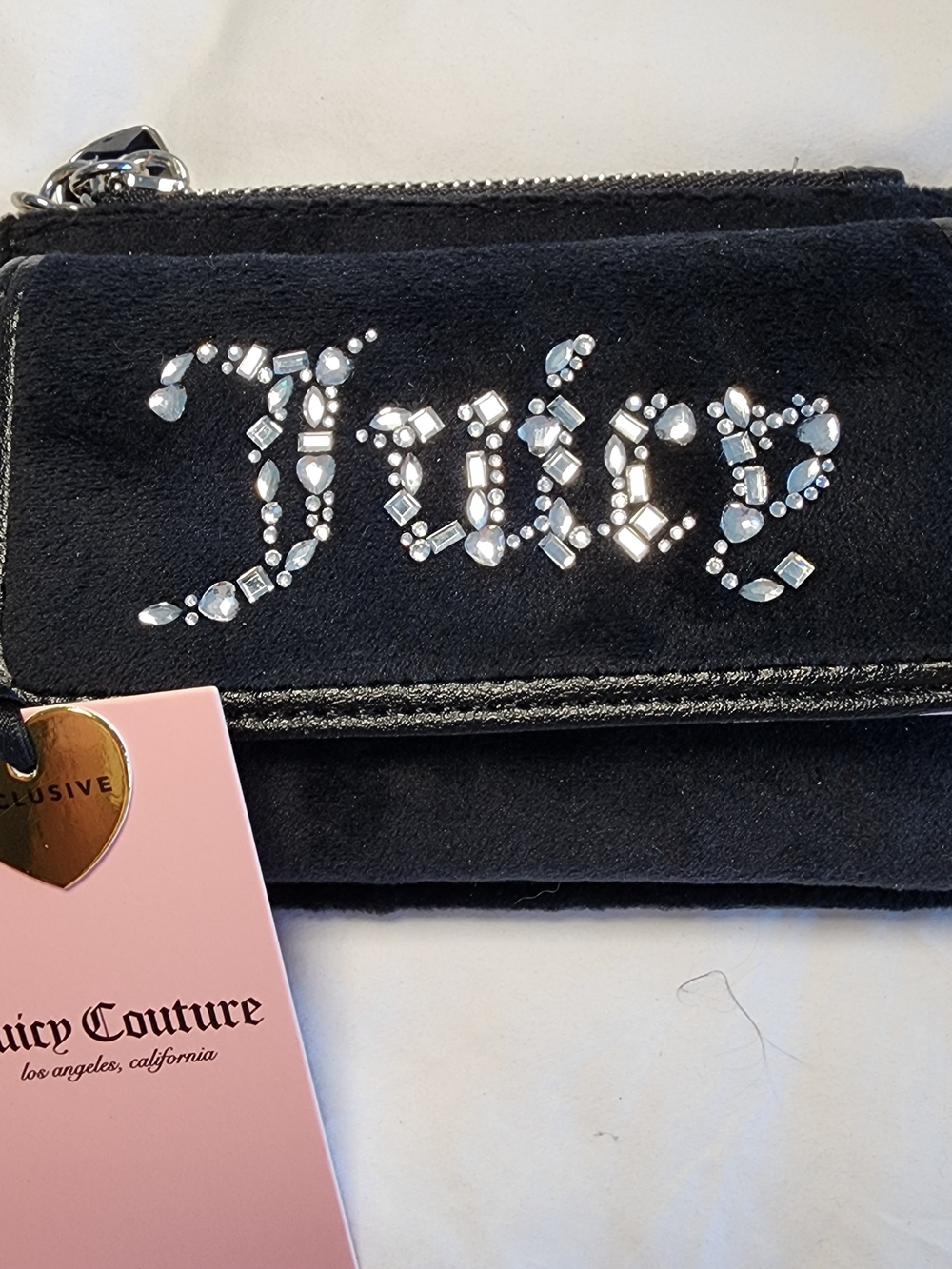 Juicy Couture Black Velour Rhinestone Wallet Wristlet NWT Y2K Glam